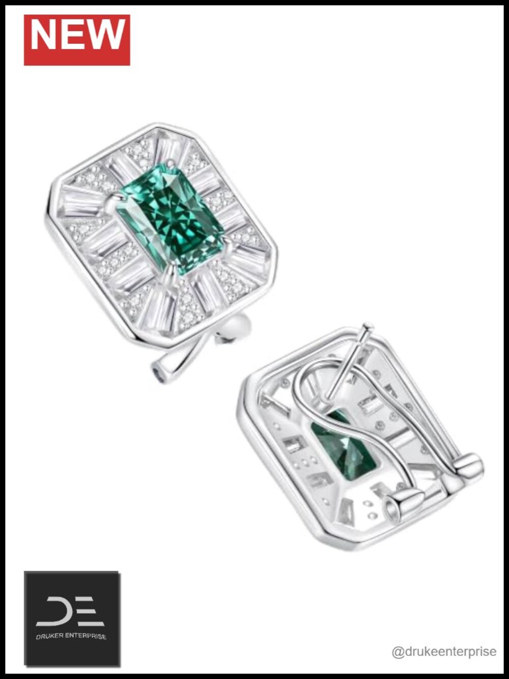2CT Moissanite Stud Earrings Green VVS1 Screw Backs 925 Sterling Silver 18K